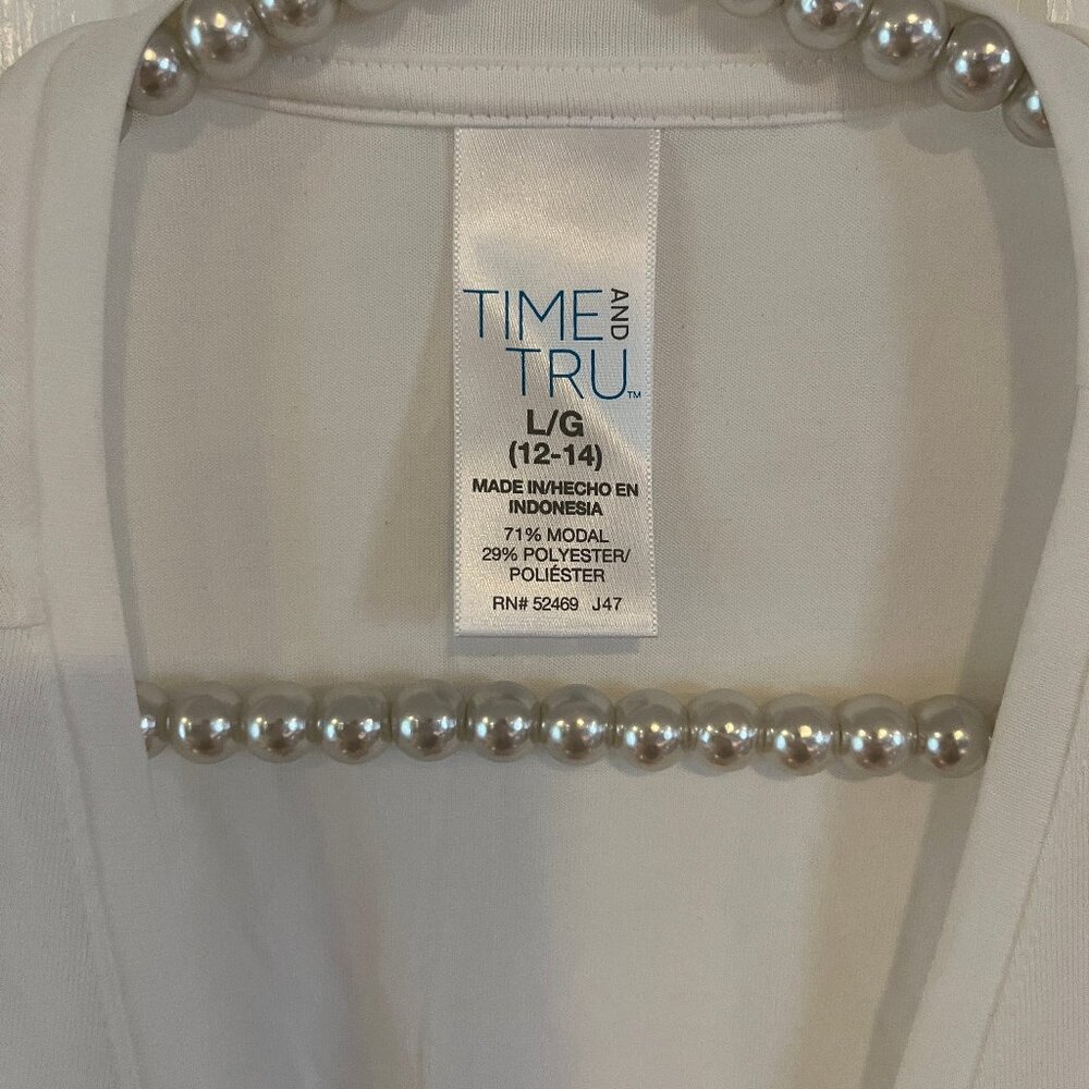 Time and Tru Ladies White Crew Neck Stretch Pocket Tank Top Size L (12-14) - Picture 2 of 4